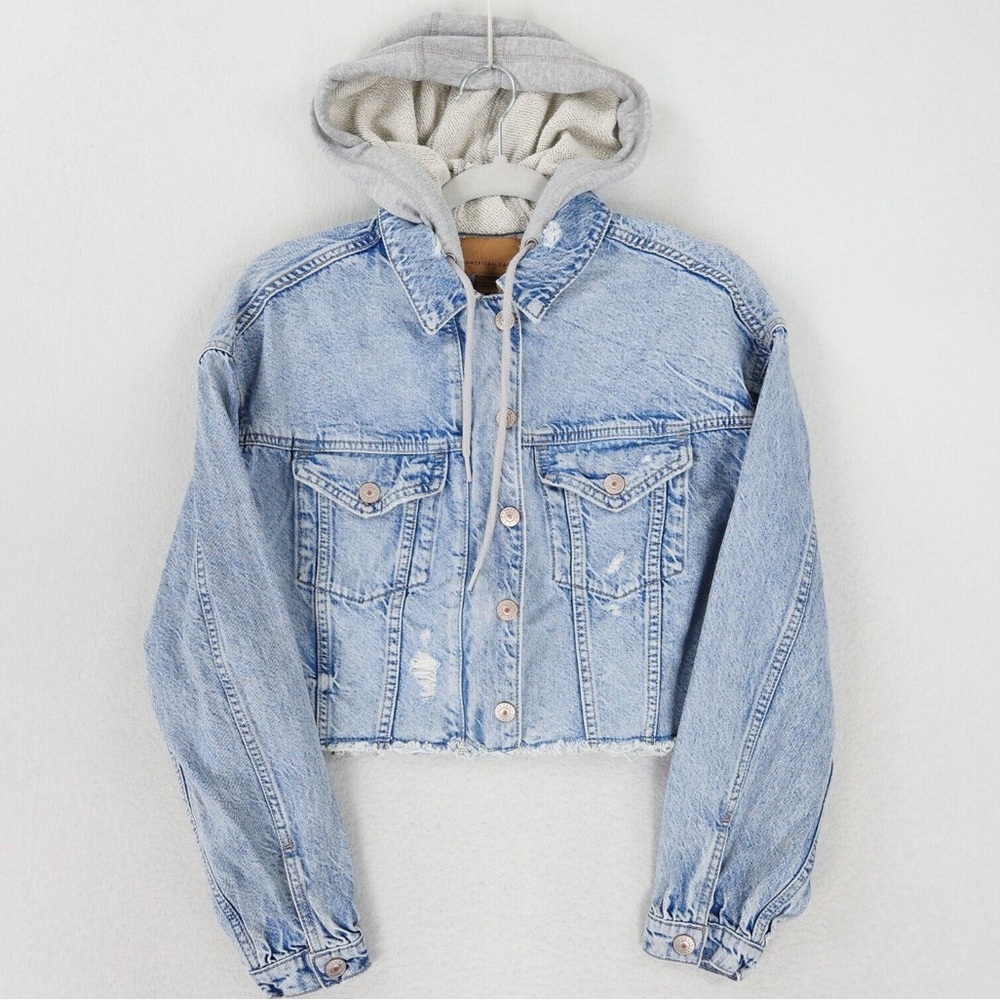 American Eagle Cropped Jean Jacket with Hood